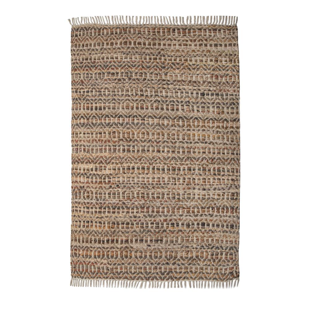 4'x6' Handwoven Coffee/White Leather/Cotton Rug. Picture 1