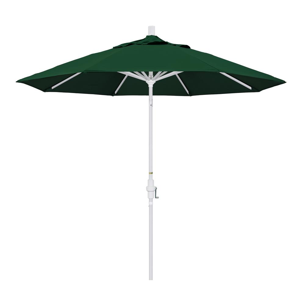 9' Golden State Series Patio Umbrella With Matted White Aluminum Pole Aluminum Ribs Collar Tilt Crank Lift With Sunbrella 1A Forest Green Fabric. The main picture.