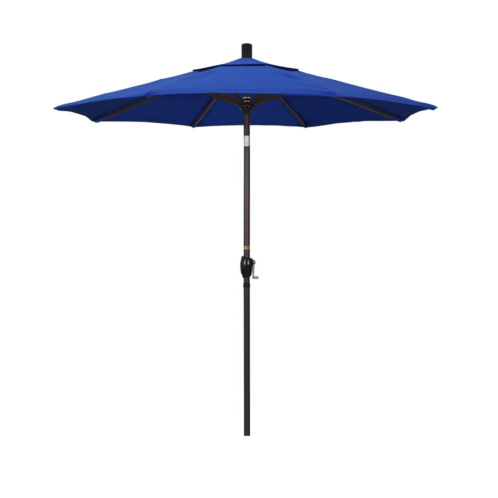 7.5' Pacific Trail Series Patio Umbrella With Bronze Aluminum Pole Aluminum Ribs Push Button Tilt Crank Lift With Pacifica Pacific Blue Fabric. Picture 1