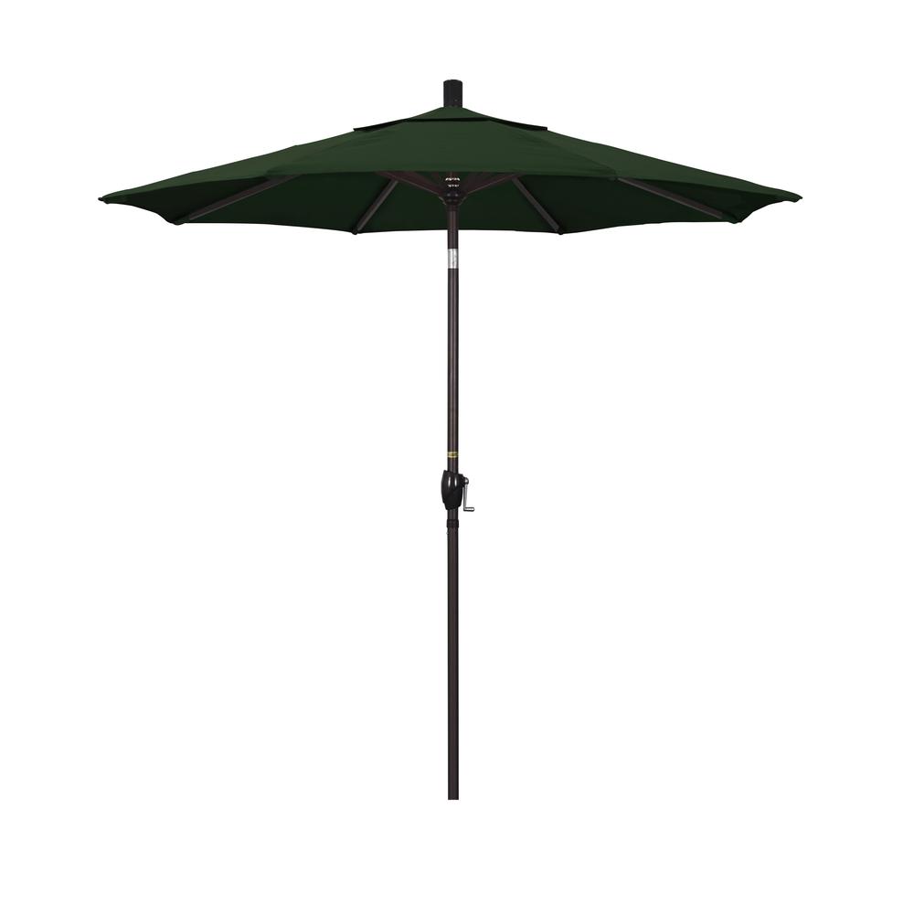 7.5' Pacific Trail Series Patio Umbrella With Bronze Aluminum Pole Aluminum Ribs Push Button Tilt Crank Lift With Pacifica Hunter Green Fabric. The main picture.