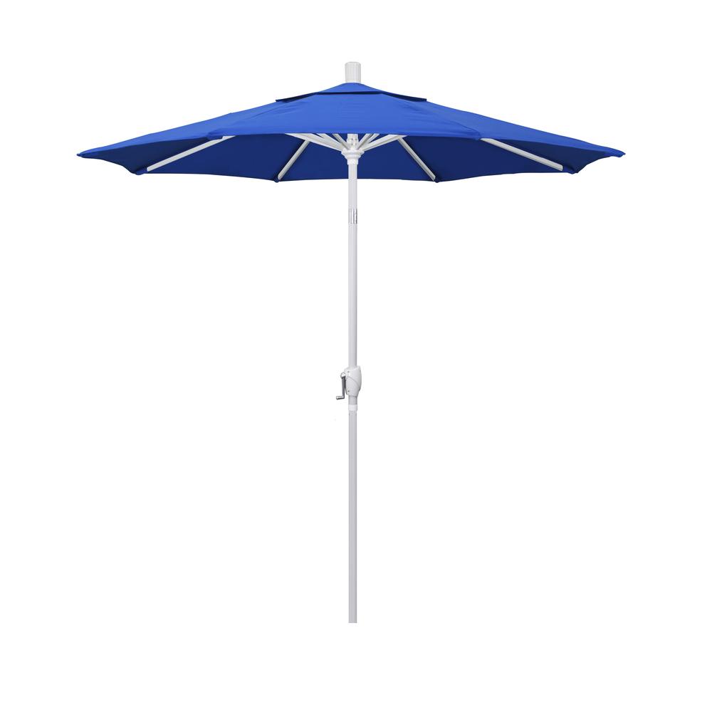 7.5' Pacific Trail Series Patio Umbrella With Matted White Aluminum Pole Aluminum Ribs Push Button Tilt Crank Lift With Olefin Royal Blue Fabric. The main picture.
