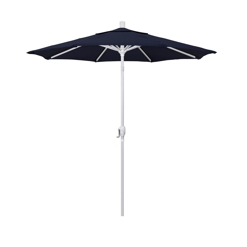 7.5' Pacific Trail Series Patio Umbrella With Matted White Aluminum Pole Aluminum Ribs Push Button Tilt Crank Lift With Olefin Navy Fabric. Picture 1