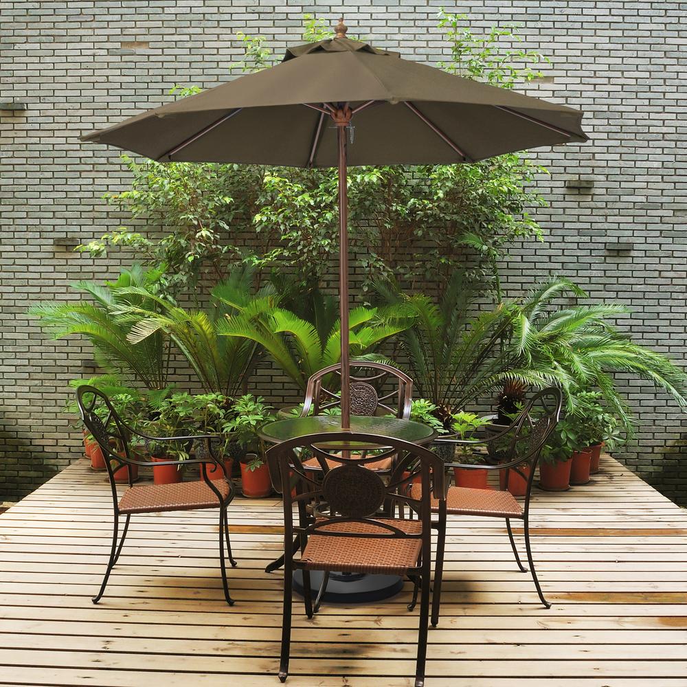 9-Foot Wood-Grained Steel Market Patio Umbrella with Push Lift in Taupe Polyester. Picture 2