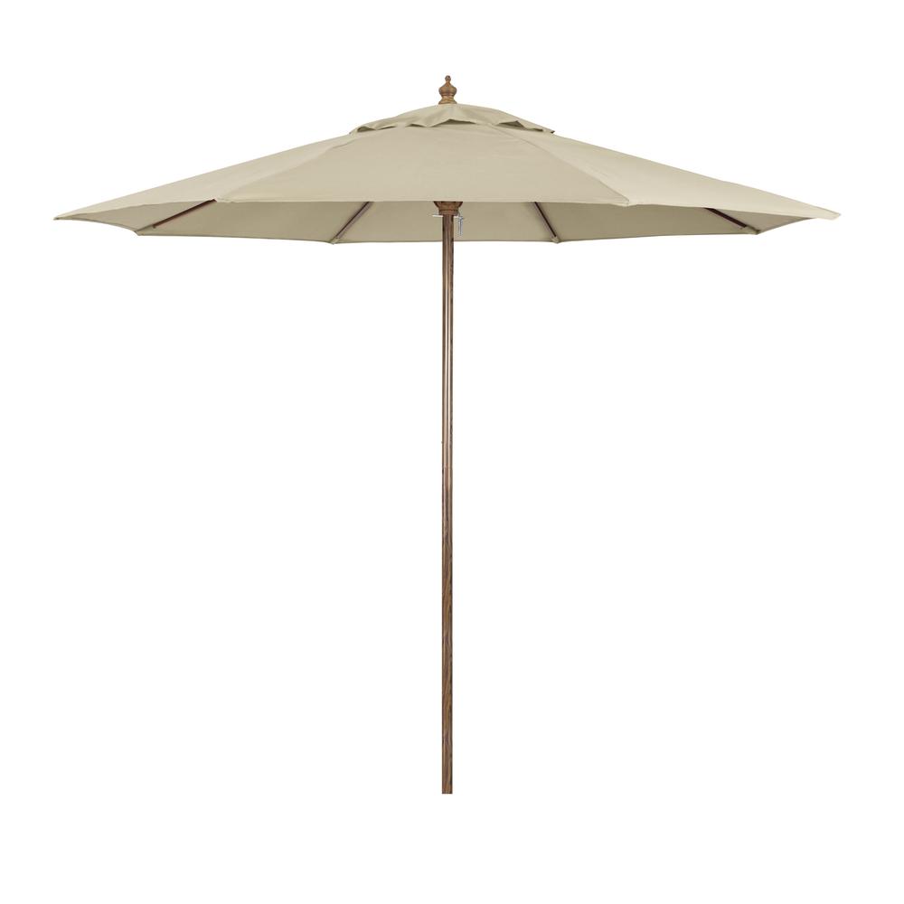 9-Foot Wood-Grained Steel Market Patio Umbrella. Picture 1