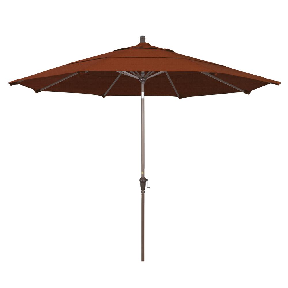 11' Sunset Series Patio Umbrella With Champange Aluminum Pole Aluminum Ribs Auto Tilt Crank Lift With Olefin Black Fabric. Picture 1