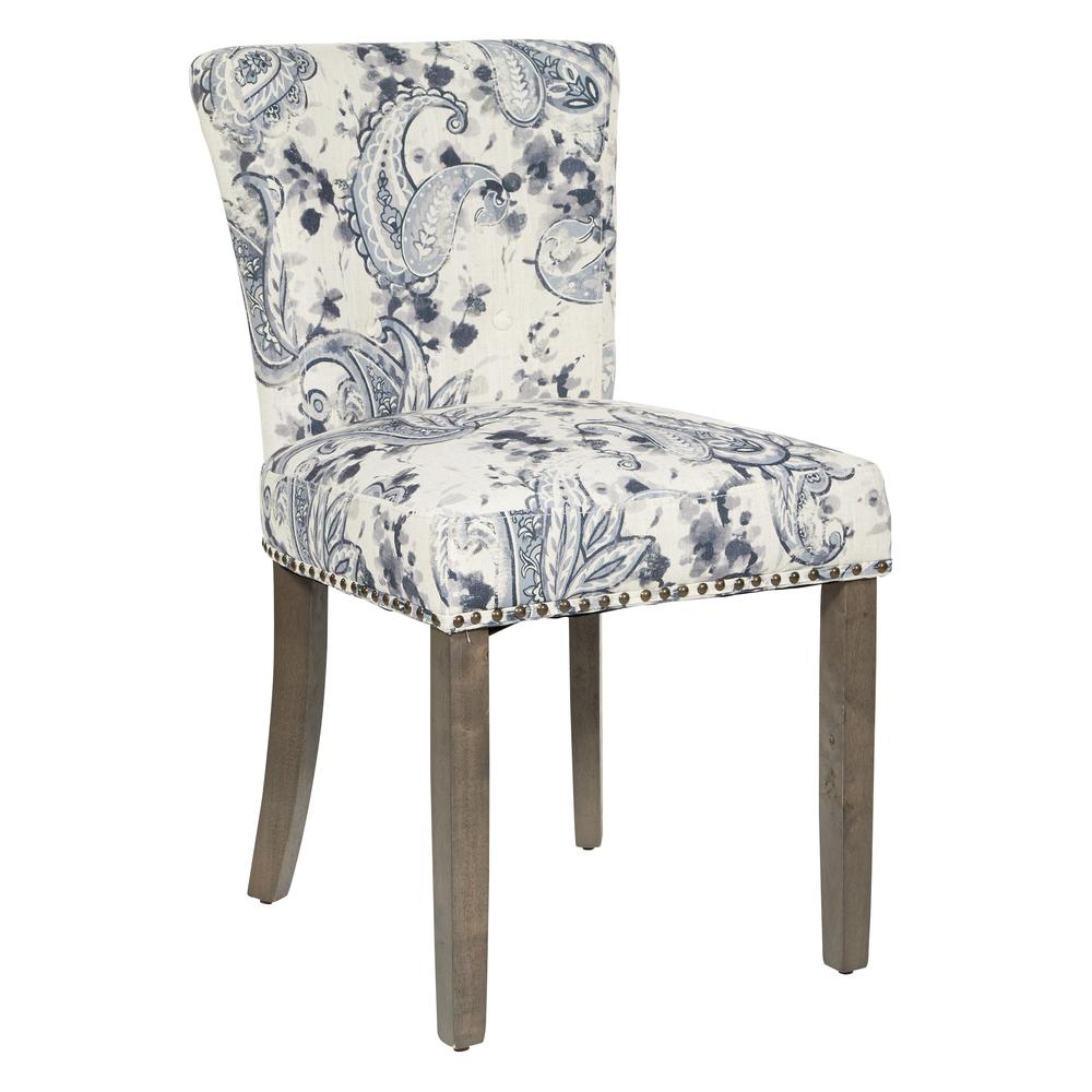 Kendal Dining Chair in Paisley Charcoal Fabric with Nailhead Detail and Solid Wood Legs, KNDG-P64. Picture 1