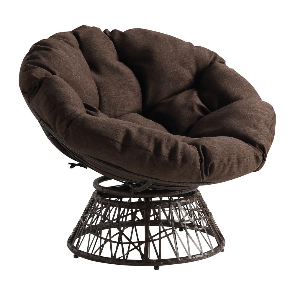 Papasan Chair with Brown Round Pillow Cushion and Brown Wicker Weave, BF25291BR-1. Picture 1