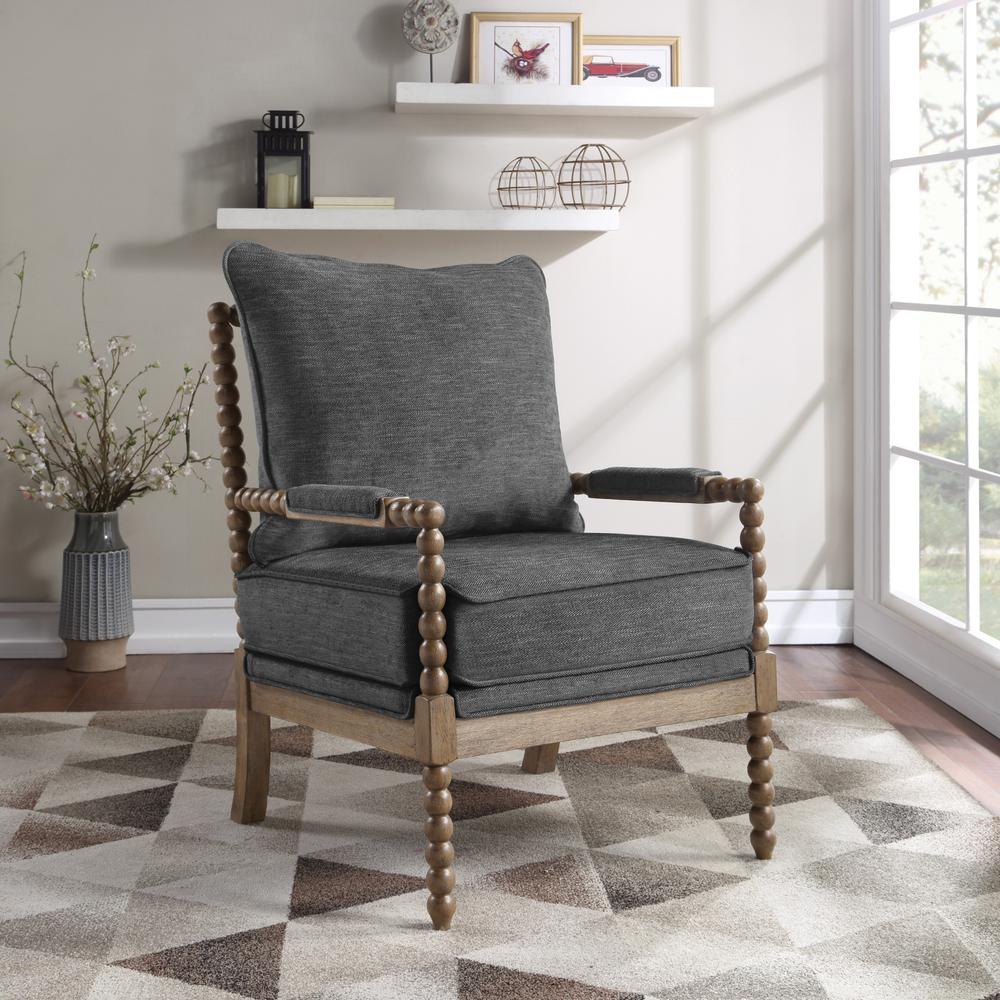 Fletcher Spindle Chair in Charcoal Fabric with Rustic Brown Finish. Picture 9