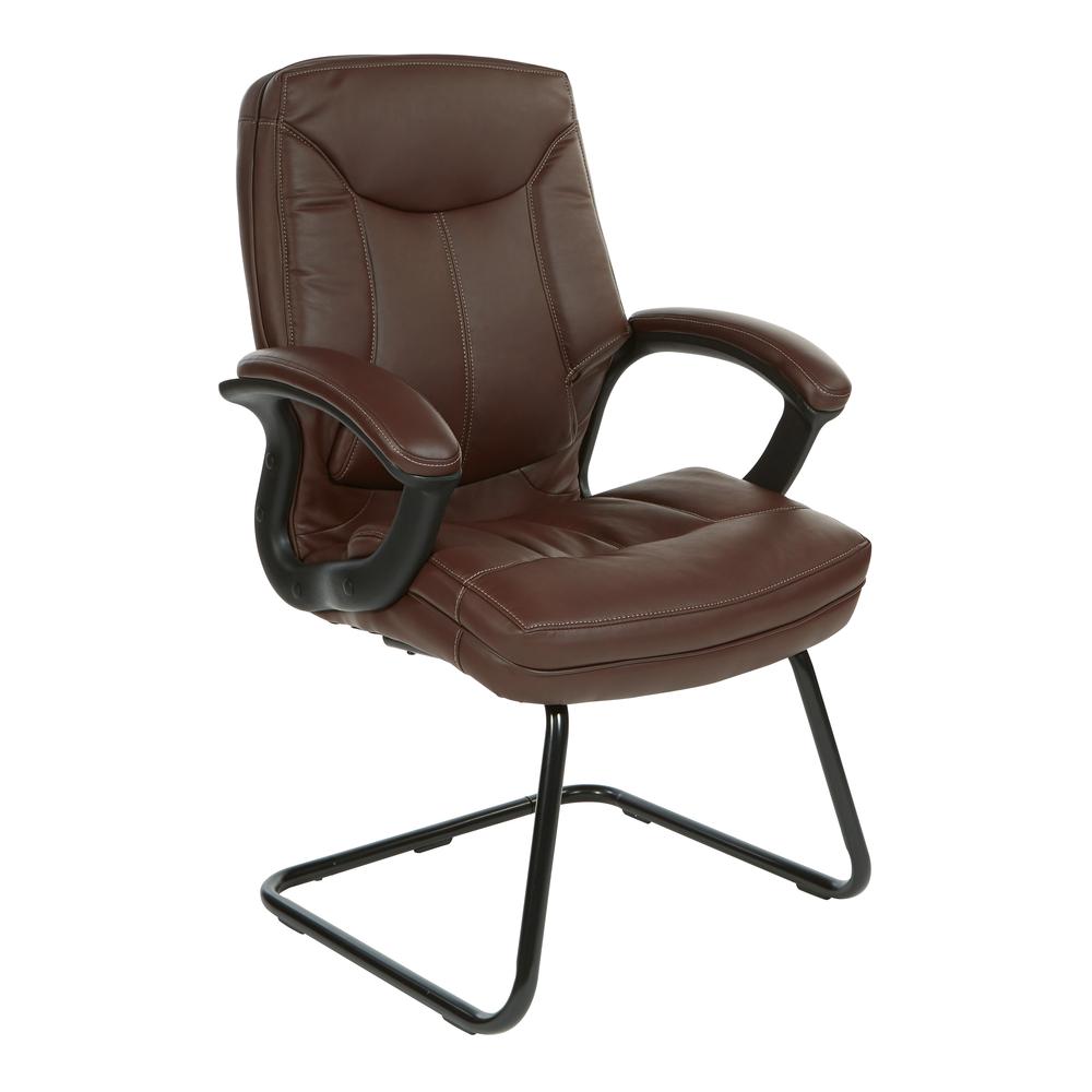 Executive Chocolate Faux Leather Visitor Chair with Contrast Stitching, FL6085-U24. Picture 1