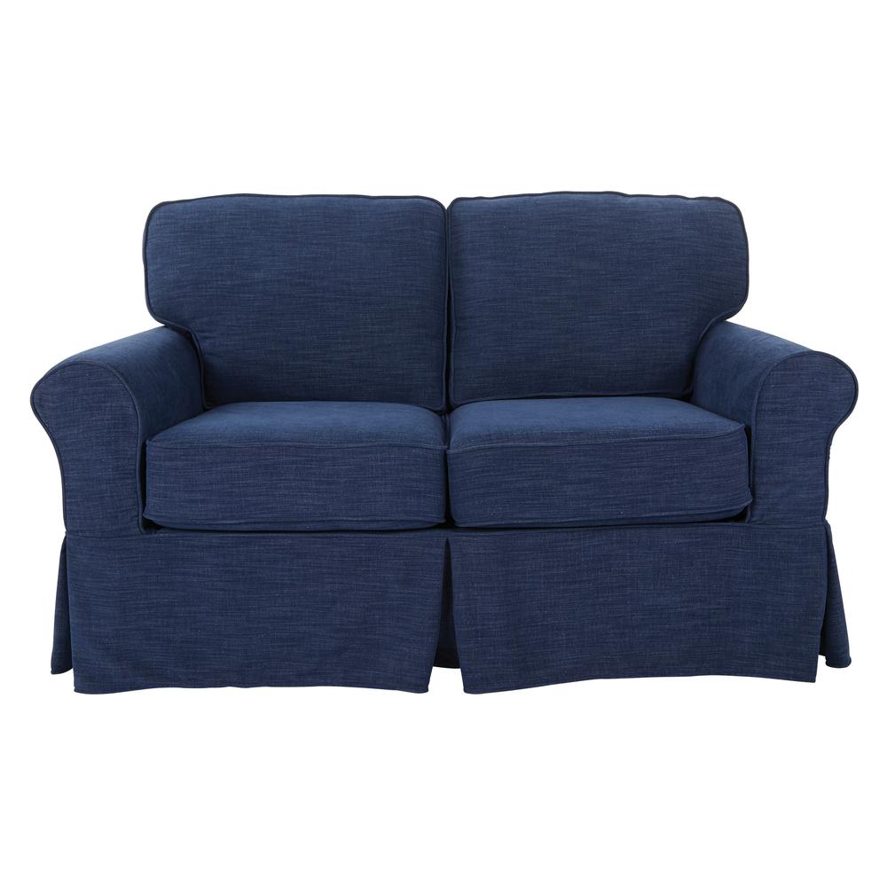 Loveseat with Navy Slip Cover. Picture 2