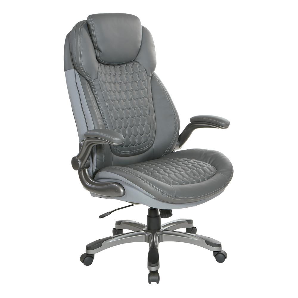 Executive High Back Chair with Grey Bonded Leather and Flip Arms, ECH620867-EC2. Picture 1