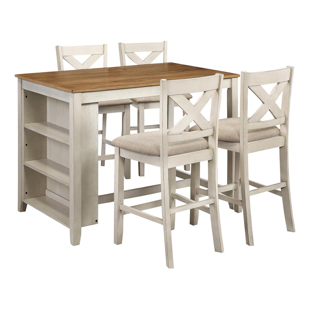 Century Dining Set with Table and 4 Stool in Antique White Finish, BP-CNBD-AWT. Picture 1