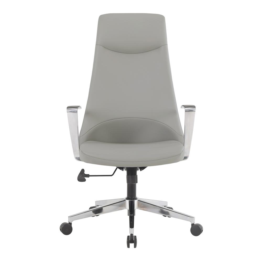 High Back Antimicrobial Fabric Chair with Fixed Padded Aluminum Arms and Chrome Base in Dillon Steel. Picture 2