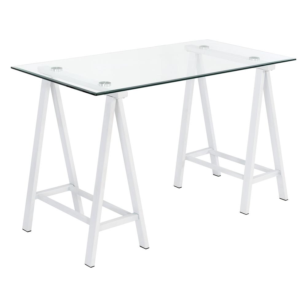 Middleton Desk with Clear Glass Top and White Base, MDL4724-WH. Picture 1