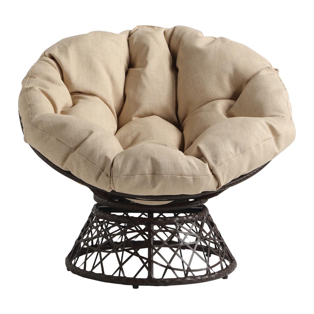 Papasan Chair with Cream Round Pillow Cushion and Brown Wicker Weave, BF29296BR-M52. Picture 3