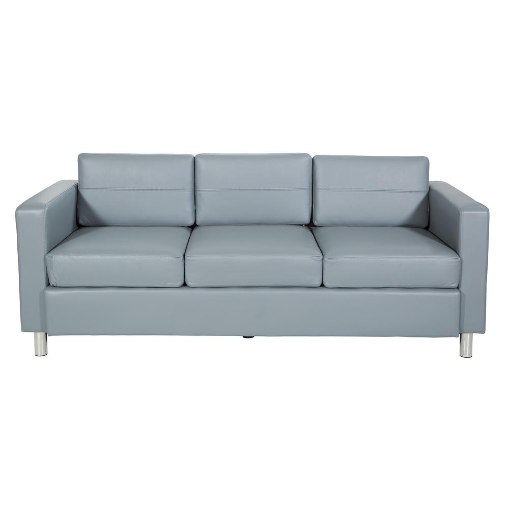 Pacific  Sofa Couch in Charcoal Grey Faux Leather with Box Spring Seats and Silver Color Legs, PAC53-U42. Picture 3