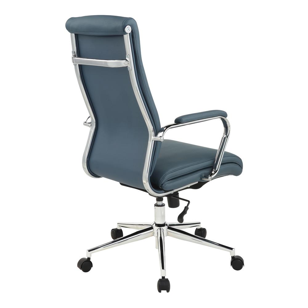 High Back Manager's Chair with Dillon Blue Antimicrobial Fabric and Chrome Base. Picture 5