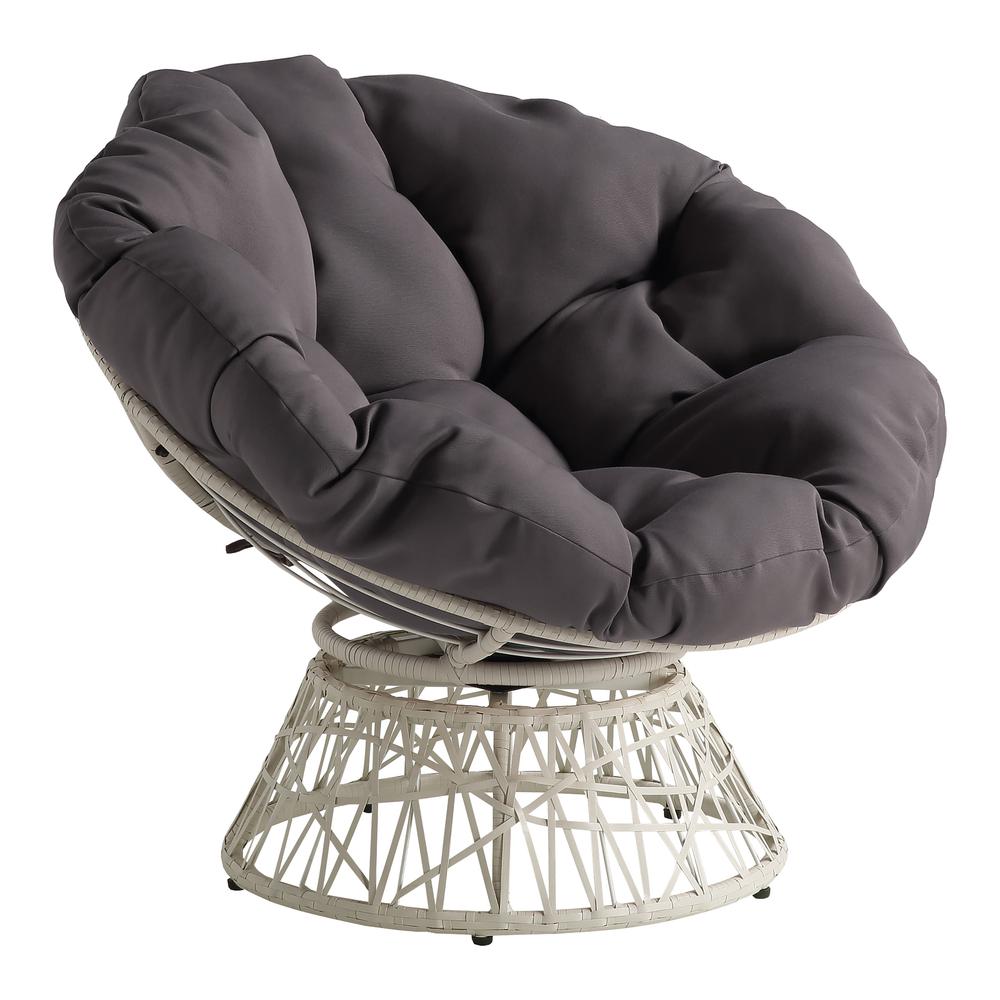 Papasan Chair with Grey Round Pillow Cushion and Cream Wicker Weave, BF29296CM-GRY. Picture 1
