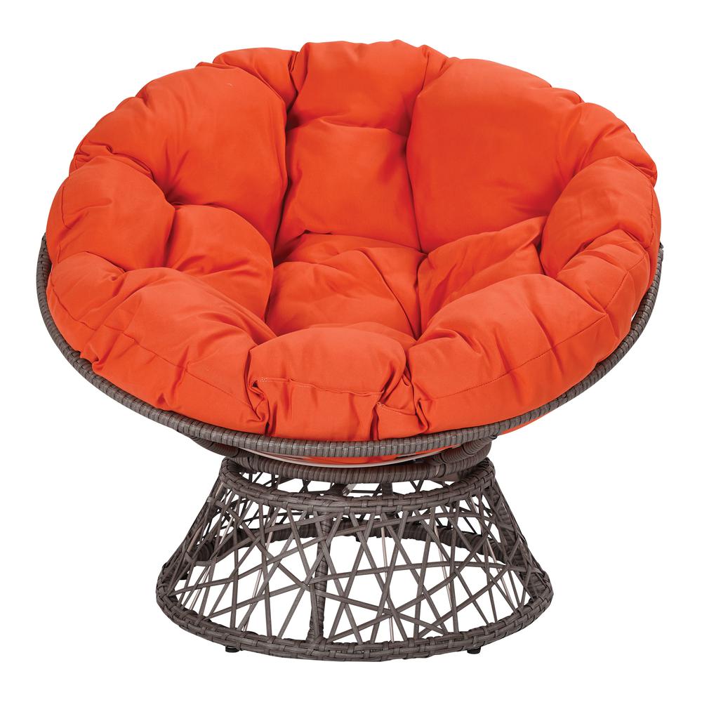 Papasan Chair with Orange cushion and Dark Grey Wicker Wrapped Frame, BF25292-18. Picture 3