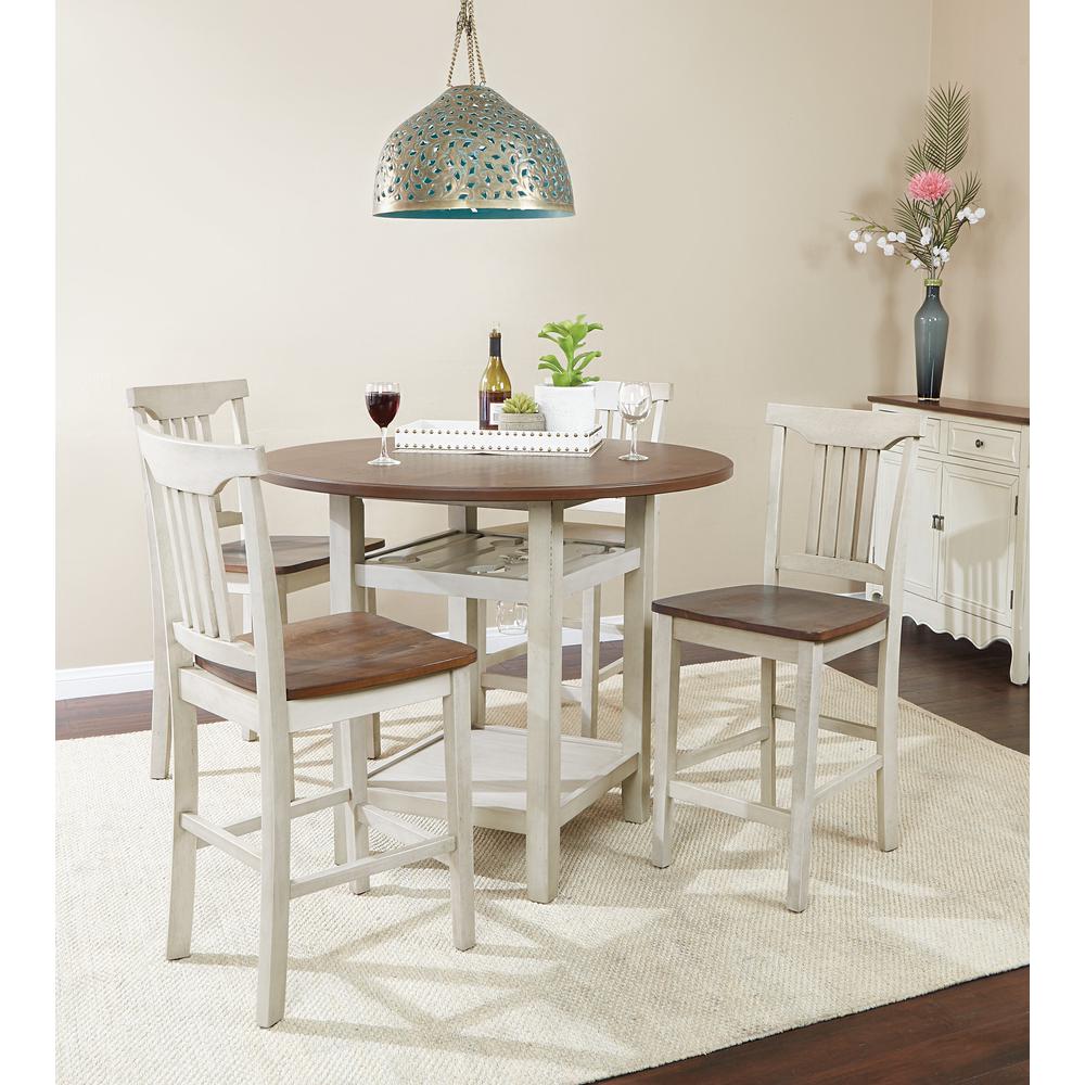 Berkley 5pc Set- Table Chairs in Antique White with Wood Stain Finish, BEKCT-AW. Picture 2