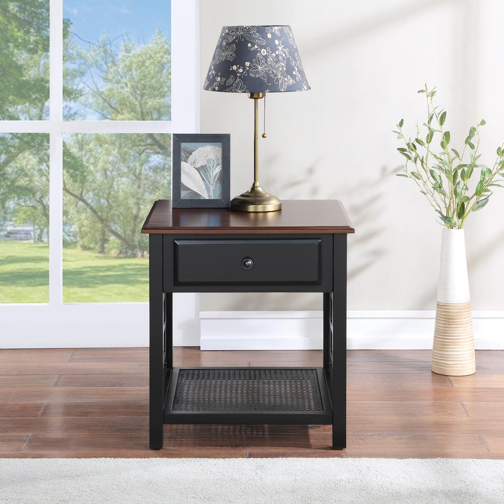 Oxford Side Table with Drawer, Black Frame / Cherry Top. Picture 9