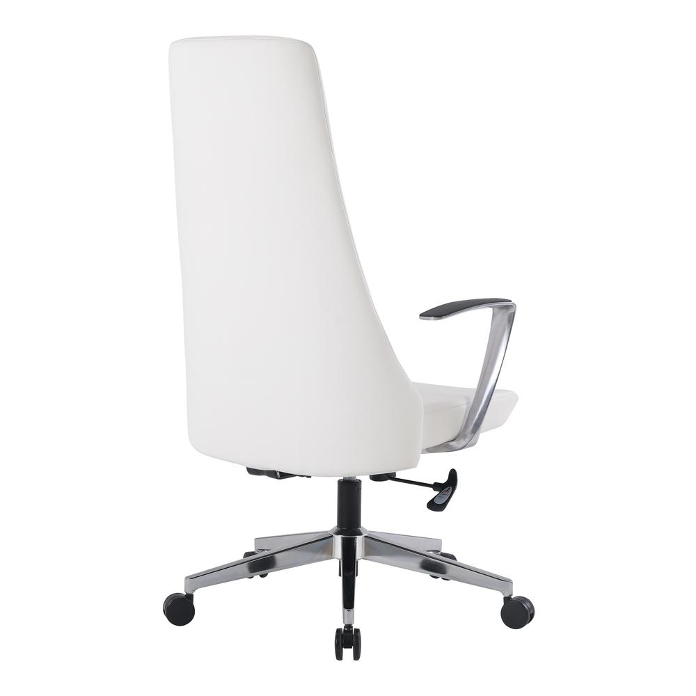 High Back Antimicrobial Fabric Chair with Fixed Padded Aluminum Arms and Chrome Base in Dillon Snow. Picture 5