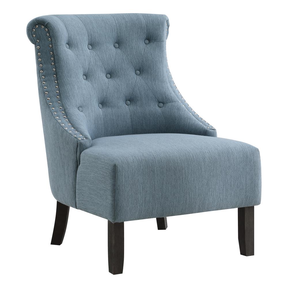 Evelyn Tufted Chair in Blue Fabric with Grey Wash Legs, SB586-B84. Picture 1