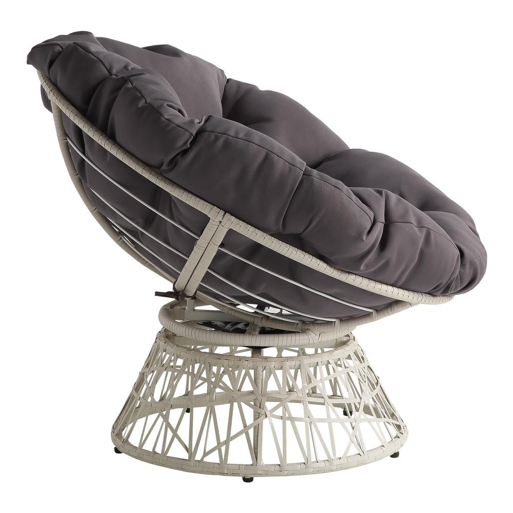 Papasan Chair with Grey Round Pillow Cushion and Cream Wicker Weave, BF29296CM-GRY. Picture 4