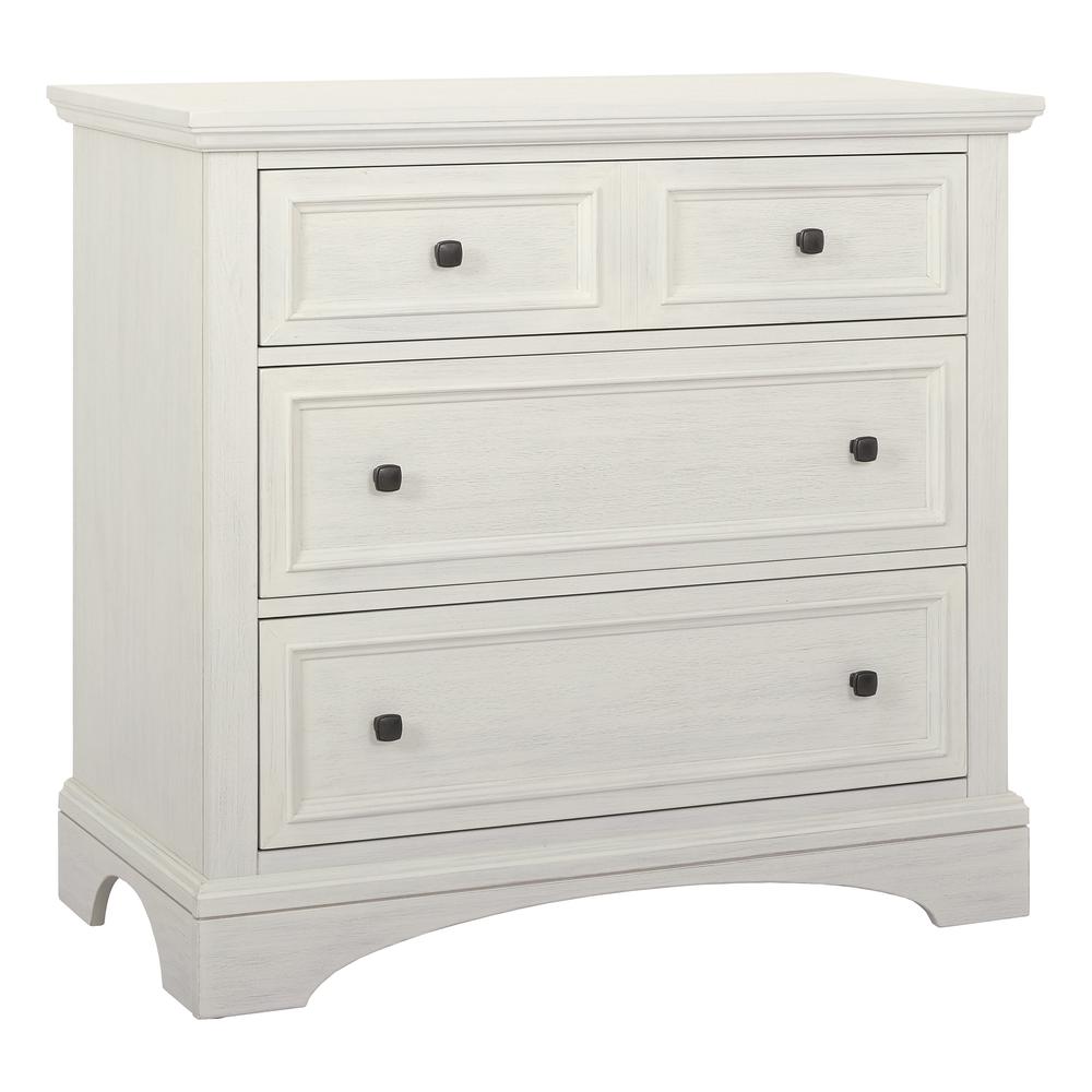 Farmhouse Basics 3 Drawer Chest, Rustic White. Picture 1