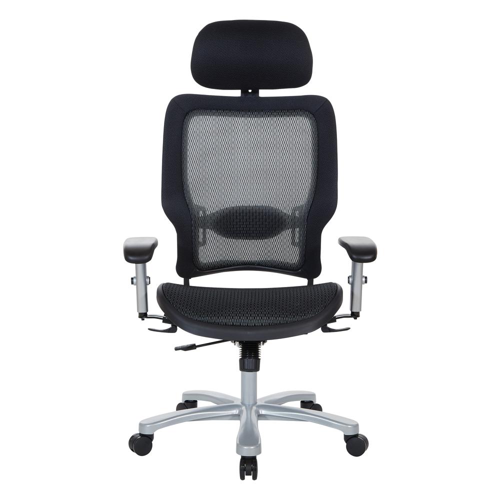 Air Grid Seat and Back Big & Tall Ergonomic Chair with Adjustable Headrest, Adjustable Lumbar Support, 2-Way Adjustable Arms and Aluminum Silver Base, 63-11A653RHM. Picture 3