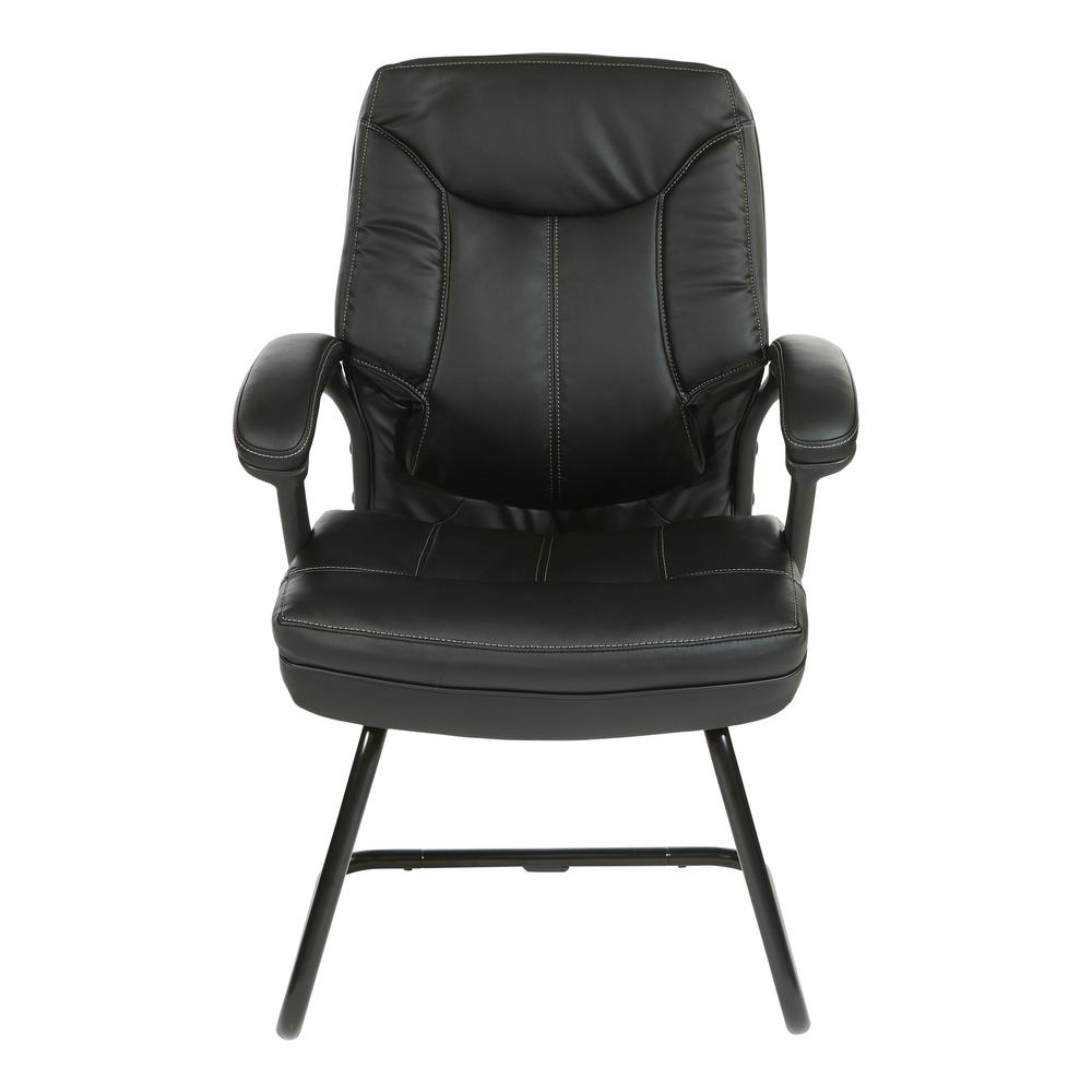Executive Black Faux Leather Visitor Chair with Contrast Stitching, FL6085-U15. Picture 2