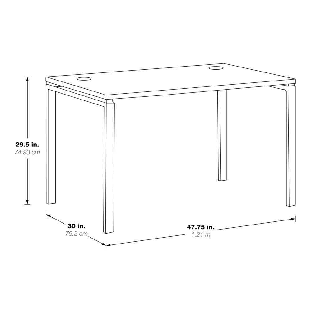 48" Writing Desk with White Laminate Top and White Finish Metal Legs, PRD3048D-WH. Picture 2