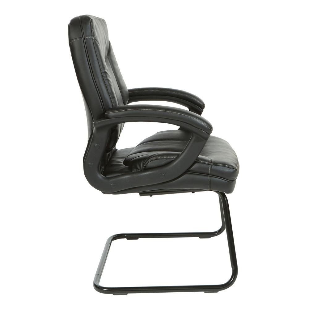 Executive Black Faux Leather Visitor Chair with Contrast Stitching, FL6085-U15. Picture 3