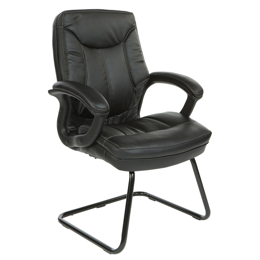 Executive Black Faux Leather Visitor Chair with Contrast Stitching, FL6085-U15. Picture 1