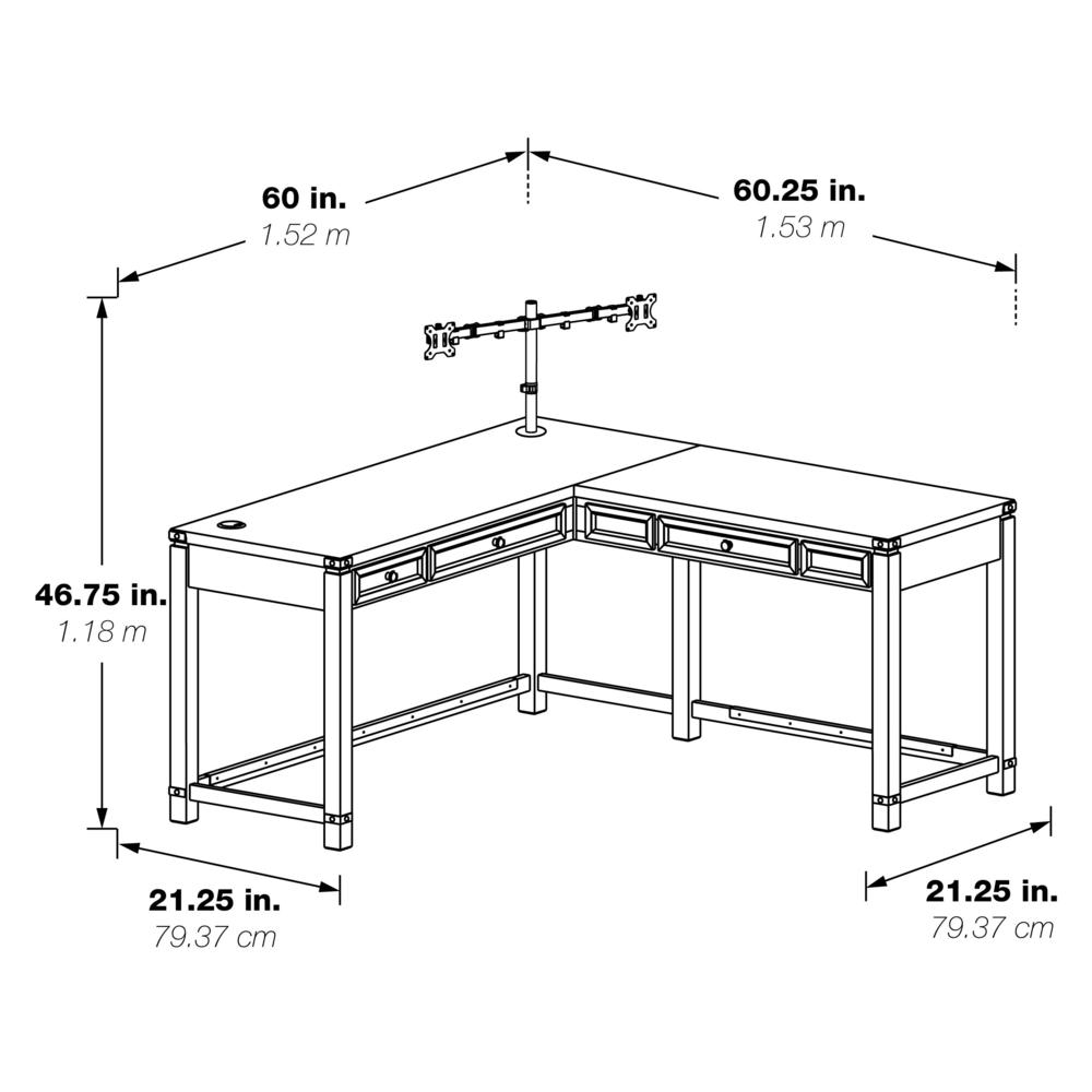 Baton Rouge Engineered Wood Sit-to-Stand L-Desk in Champagne Oak Finish