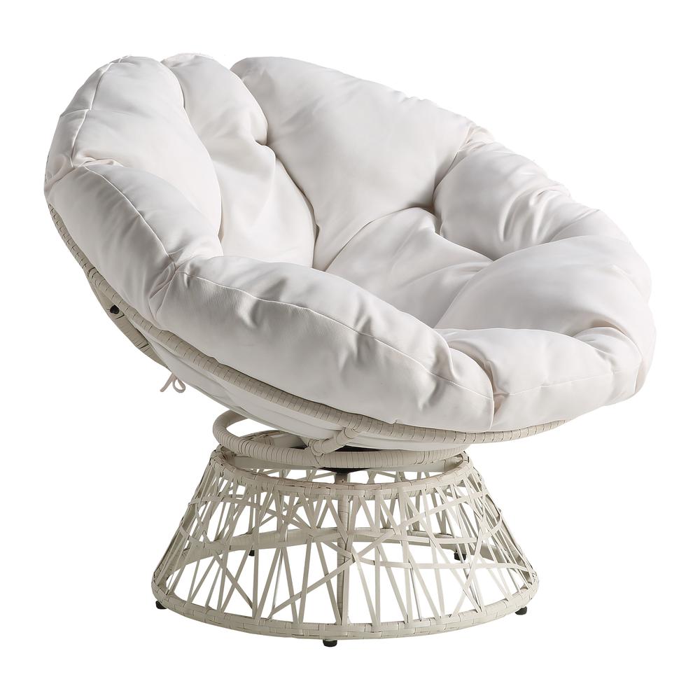 Papasan Chair with White Round Pillow Cushion and White Wicker Weave, BF25296WH-11. The main picture.