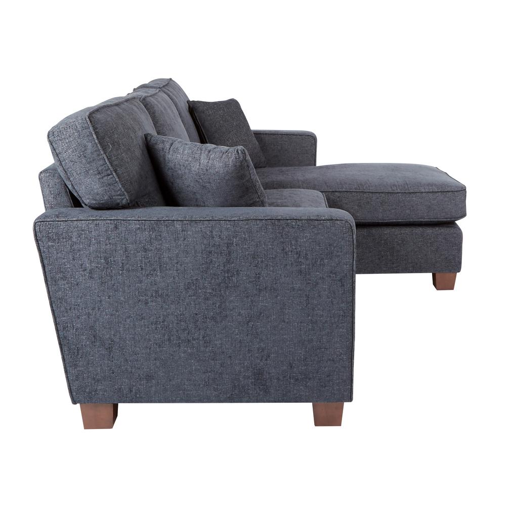 Russell Sectional in Navy fabric with 2 Pillows and Coffee Finished Legs, RSL55-N17. Picture 4