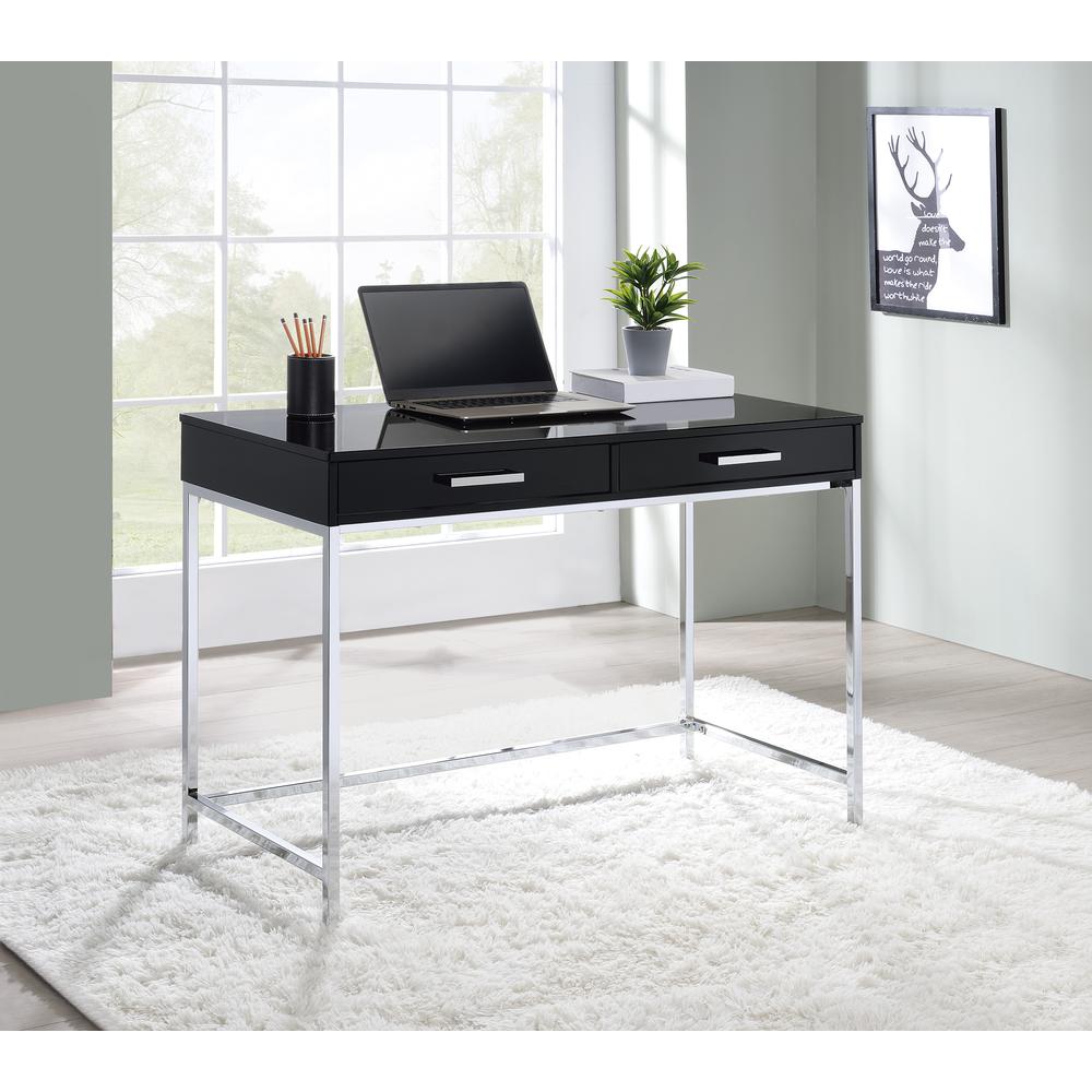 Vivos Desk with Black Gloss Finish and Chrome Frame, VIV43-BLK. Picture 5