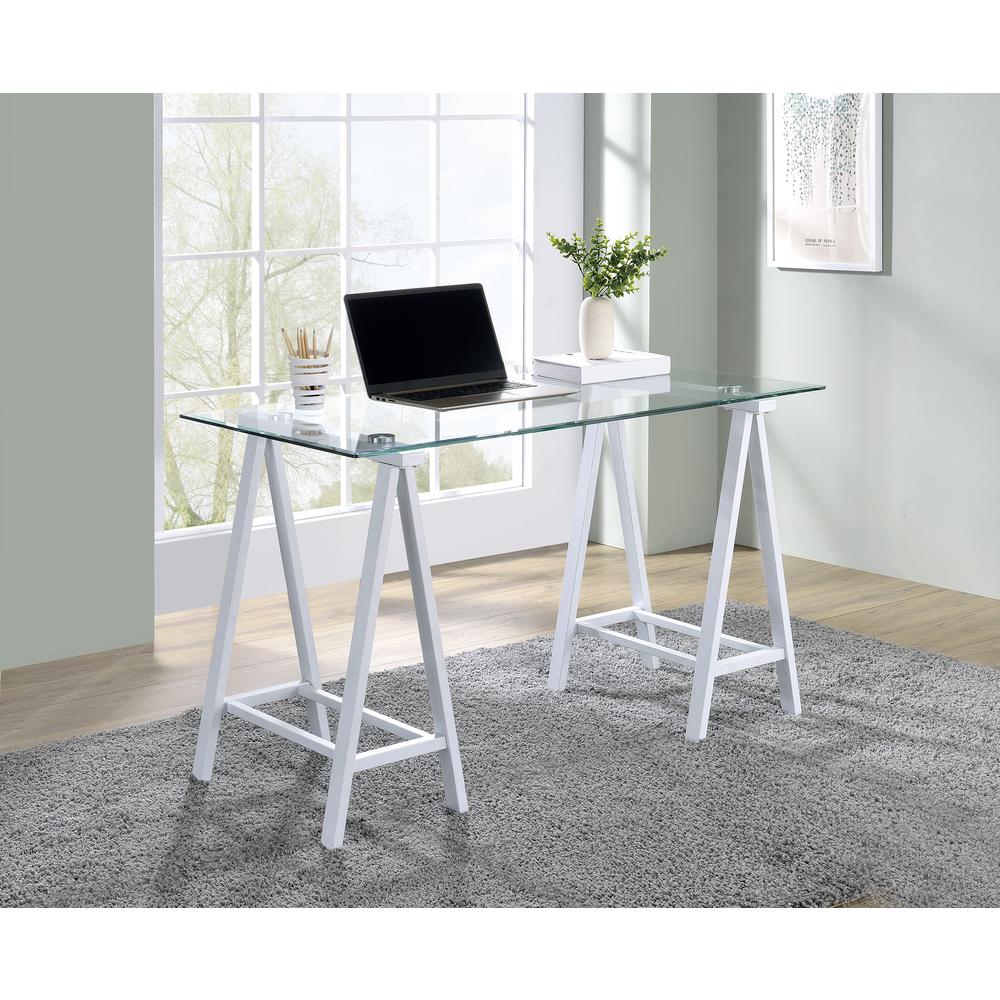 Middleton Desk with Clear Glass Top and White Base, MDL4724-WH. Picture 5