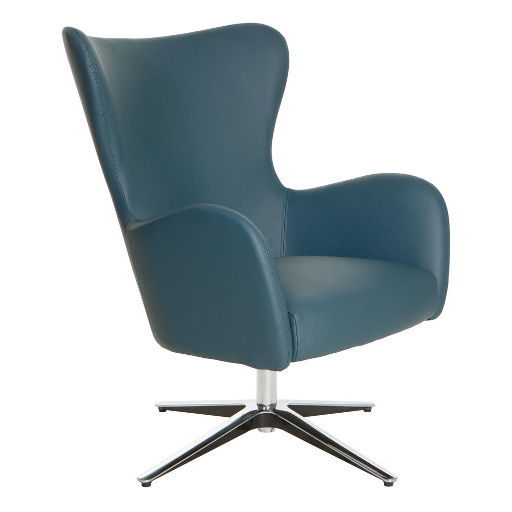 Wilma Swivel Armchair in Dillon Blue Faux Leather with 4 Star Aluminum Base, LS5387AL-R105. Picture 1
