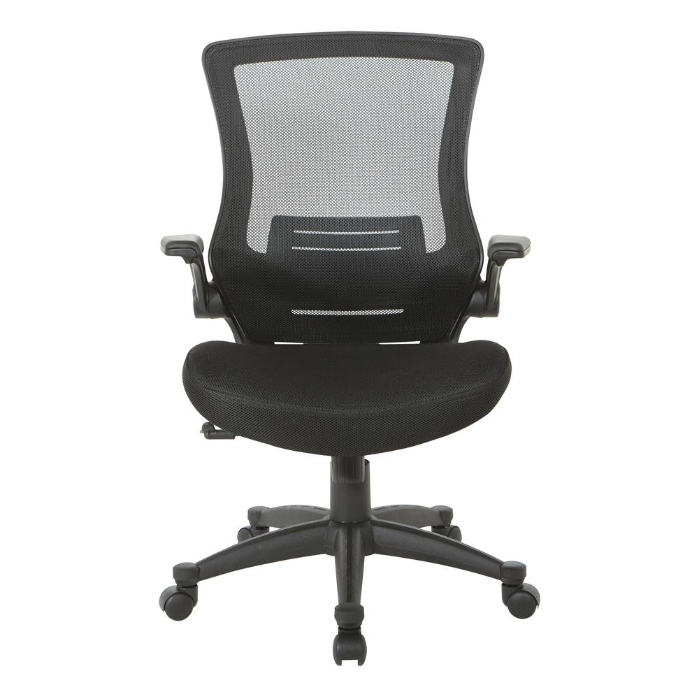 Screen Back Manager's Chair in Black Mesh Seat with PU Padded Flip Arms with Silver Accents, EM60926P-3M. Picture 2