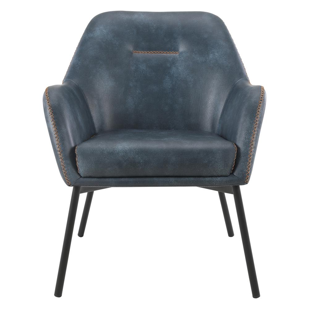 Brooks Accent Chair in Navy Faux Leather with Gold Stitch and Black Legs, BRK-R45. Picture 3