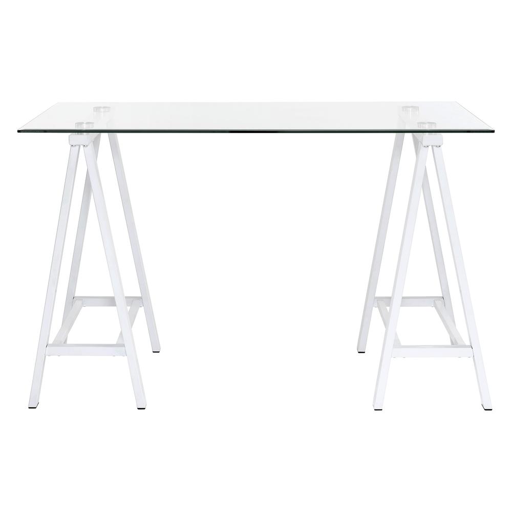 Middleton Desk with Clear Glass Top and White Base, MDL4724-WH. Picture 3