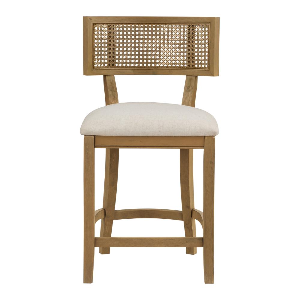 Alaina 26" Cane Back Counter Stool in Linen Fabric with Coastal Wash. Picture 2