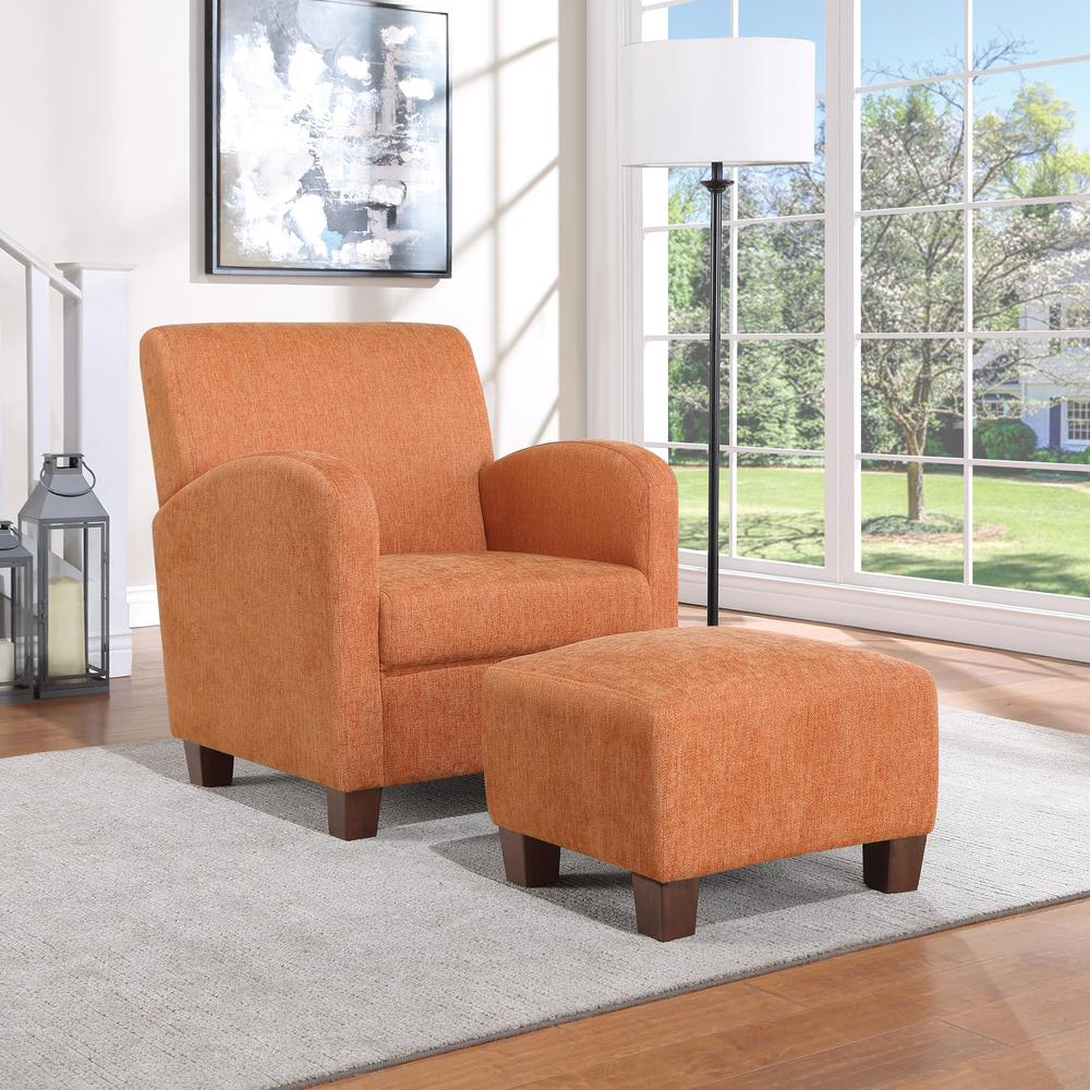 Aiden Chair & Ottoman Herringbone Orange with Medium Espresso Legs, ADN-H22. Picture 5