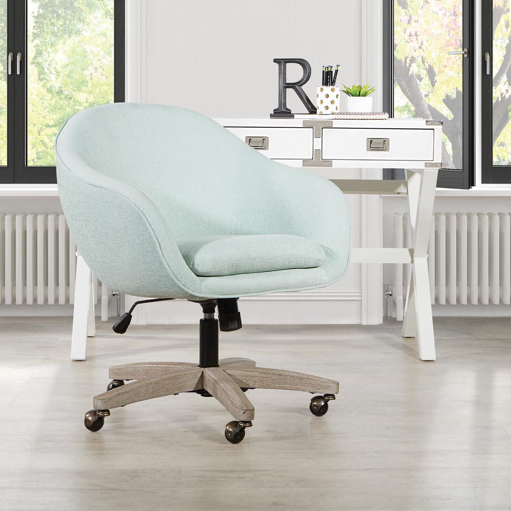 Nora Office Chair in Mint Fabric with Grey Brush Wood Base KD, NRA26-M75. Picture 5