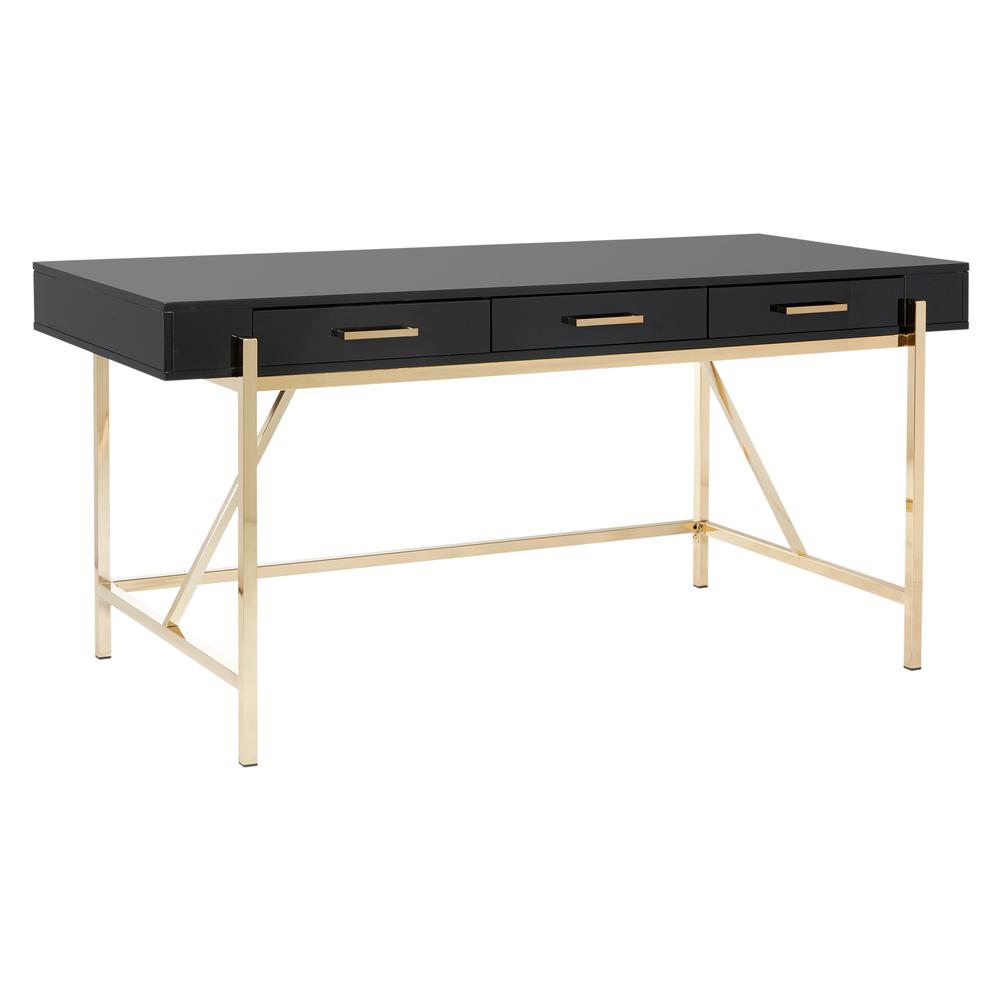 Broadway Desk with Black Gloss Finish and Gold Frame, BWY65-BLK. Picture 1