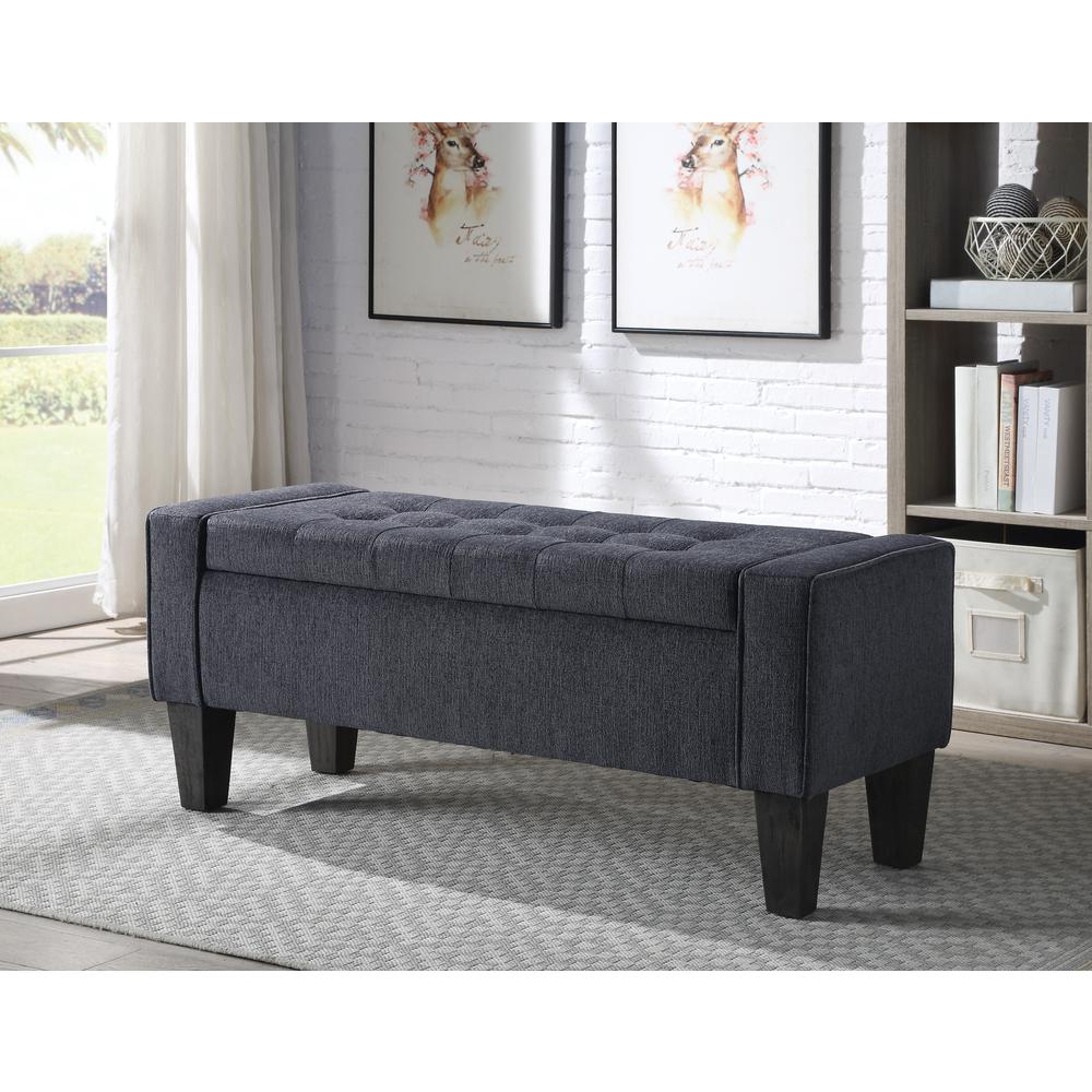 Baytown Storage Bench in Charcoal Fabric with Grey Washed Leg Finish, SB562-BY7. Picture 5