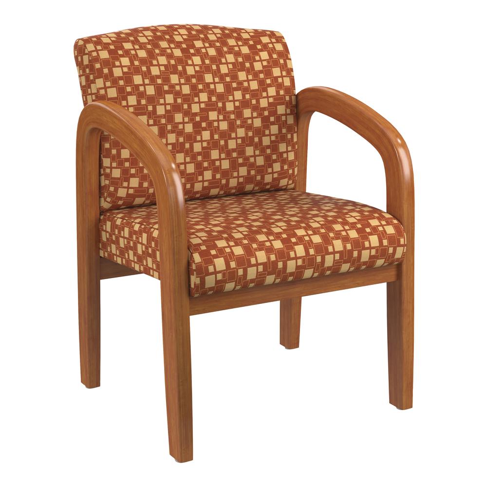 Medium Oak Finish Wood Visitor Chair in City Park Marigold fabric, WD380-K111. Picture 1