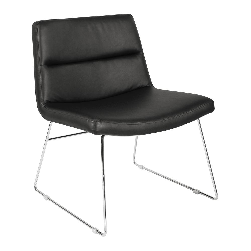 Thompson Chair in Black Faux Leather with Chrome Sled Base, THP-U6. Picture 1
